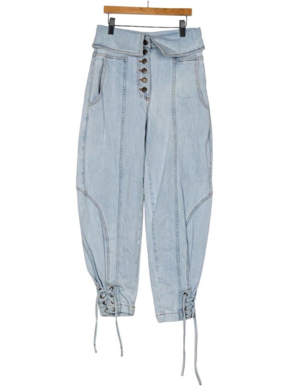 Ulla Johnson Light Blue High-Rise Button-Fly Cropped Jeans w Ankle Ties size 4